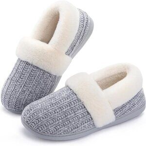 Women's Gray Faux Fur Collar Sherpa Fleece Lining Non Slip Slipper Boot